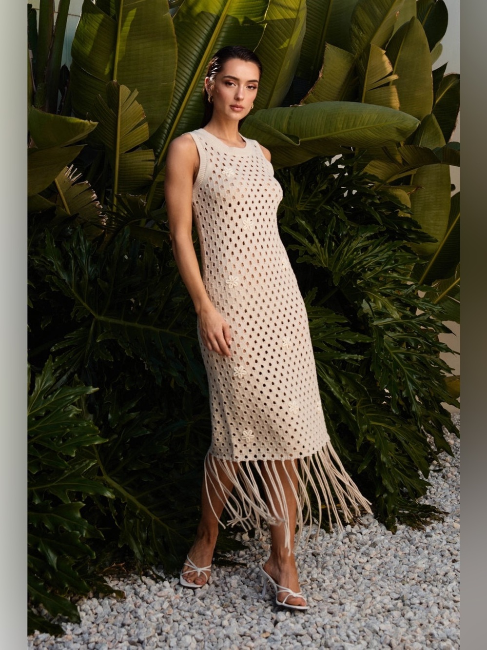 Cowrie Shell Fringe Open Knit Dress - Able - Picture 8 of 8